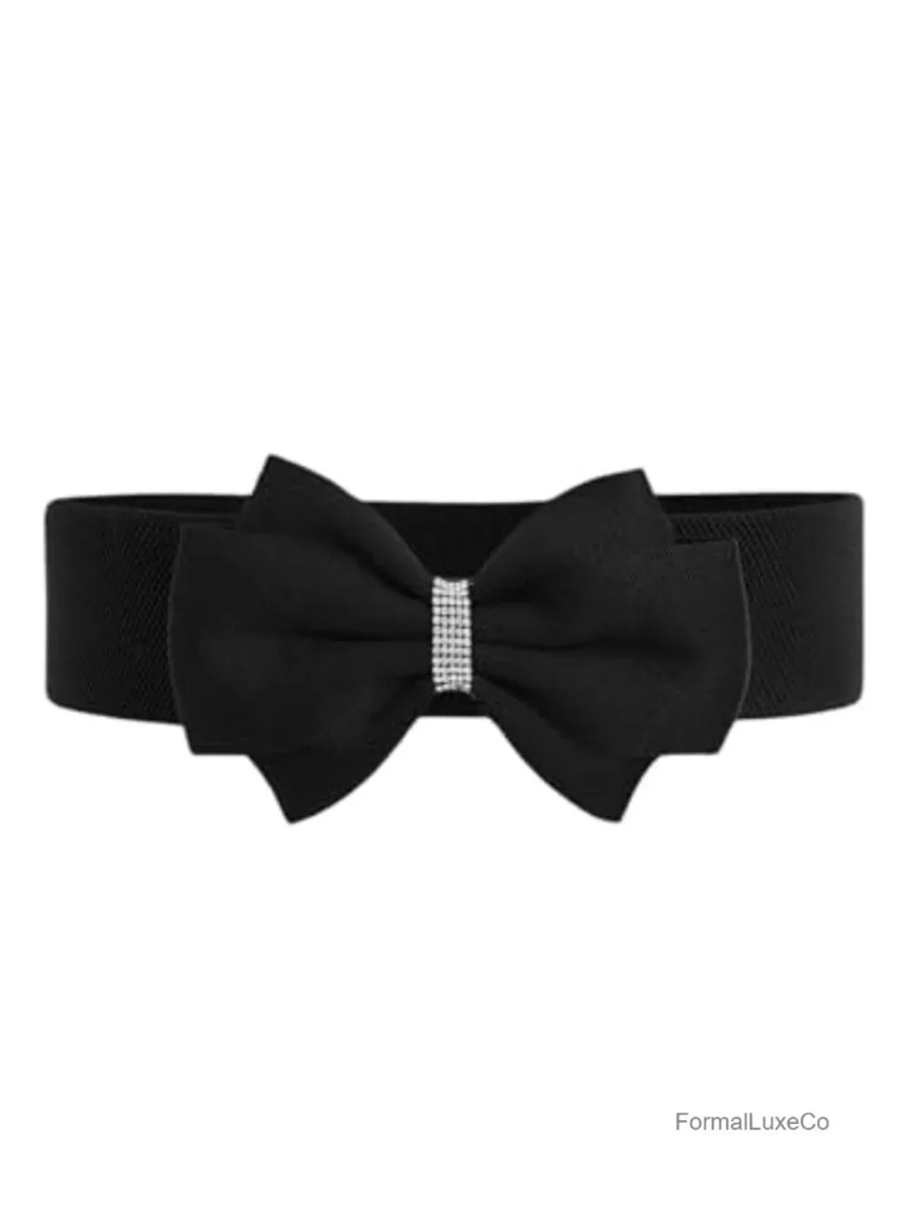 Rhinestone Bow Elastic Wide Belt Stretchy Waist Buckle